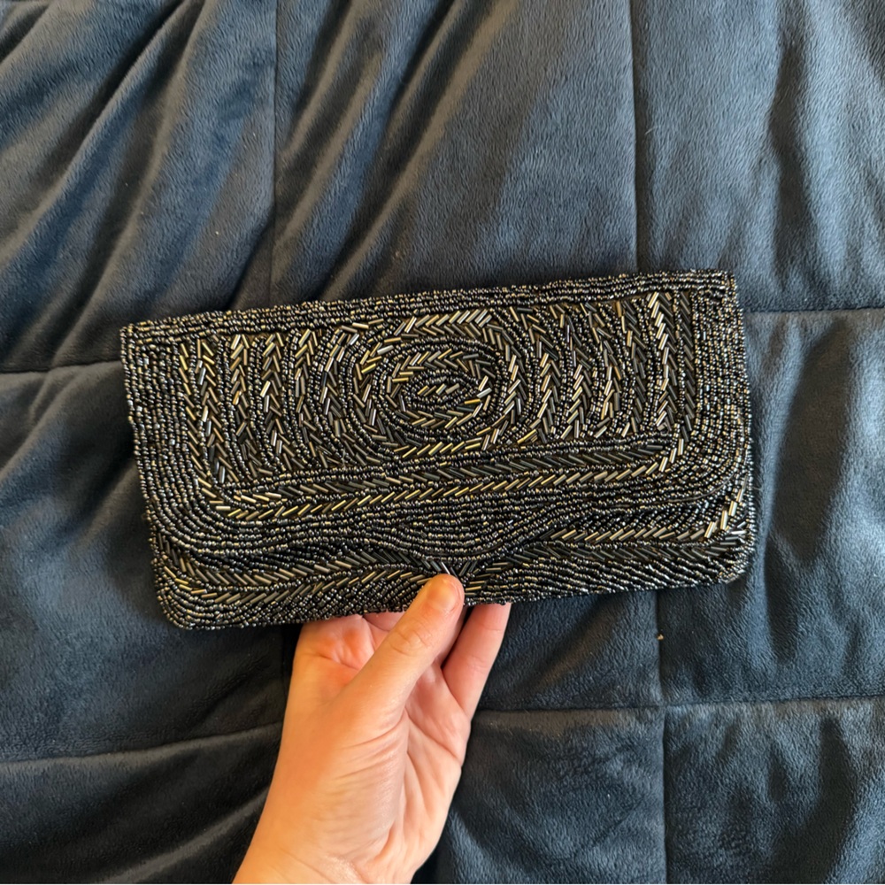 Black and Silver Beaded Clutch